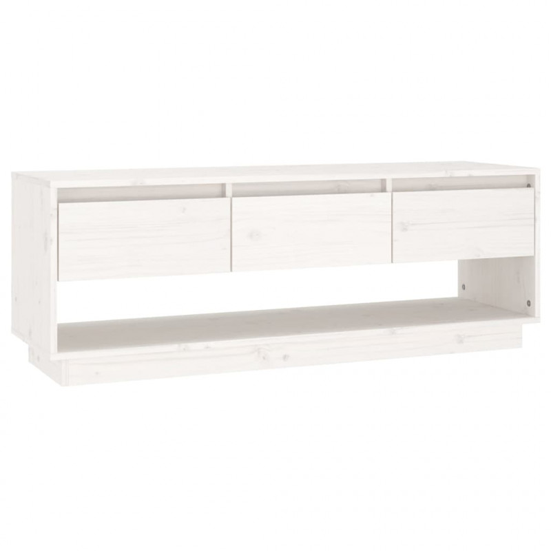 Szafka pod telewizor, biała 110,5x34x40 cm, lite drewno sosnowe
