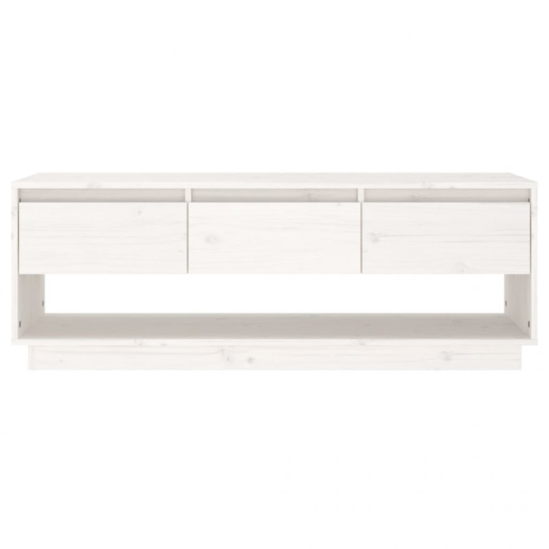 Szafka pod telewizor, biała 110,5x34x40 cm, lite drewno sosnowe