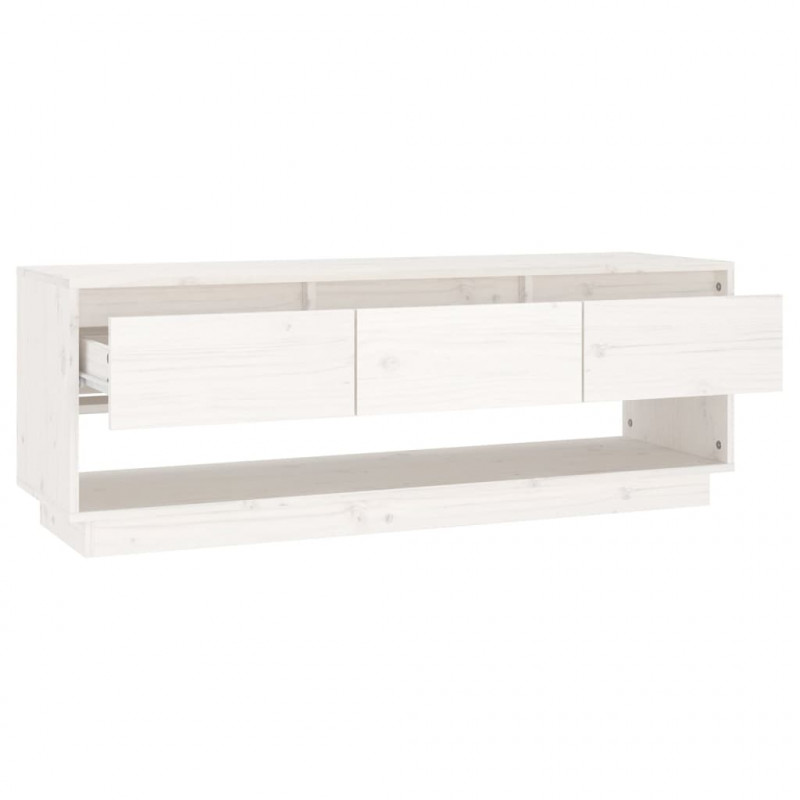 Szafka pod telewizor, biała 110,5x34x40 cm, lite drewno sosnowe