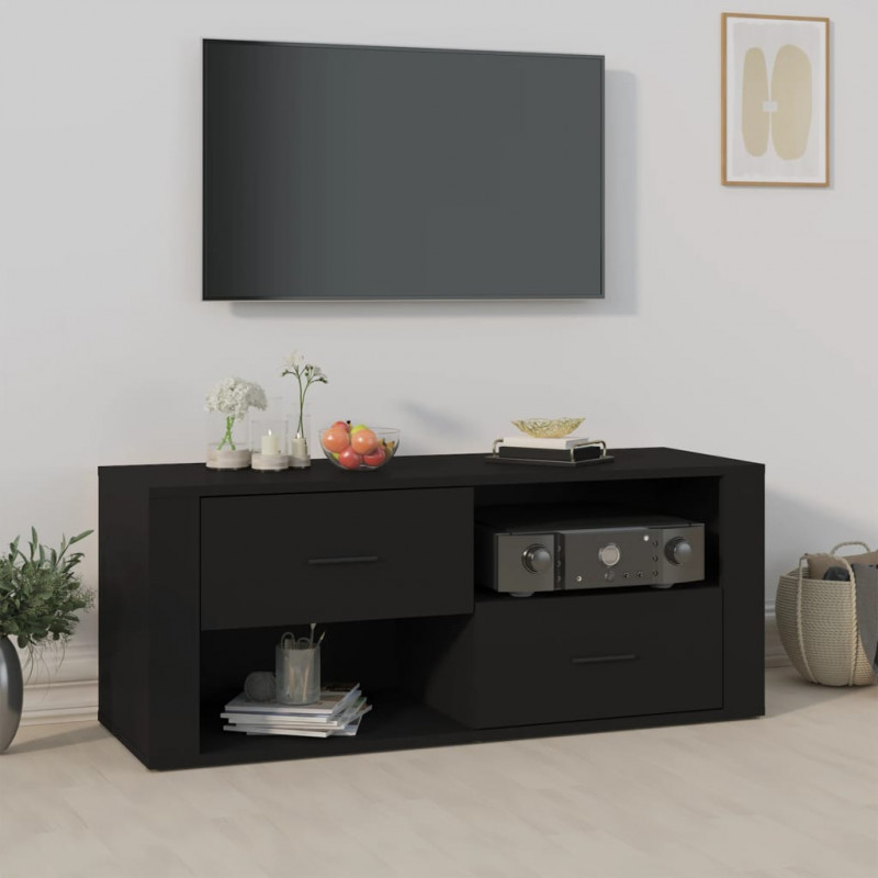 Szafka pod TV, czarna, 100x35x40 cm, materiał drewnopochodny