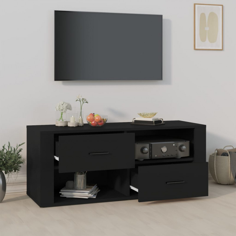 Szafka pod TV, czarna, 100x35x40 cm, materiał drewnopochodny