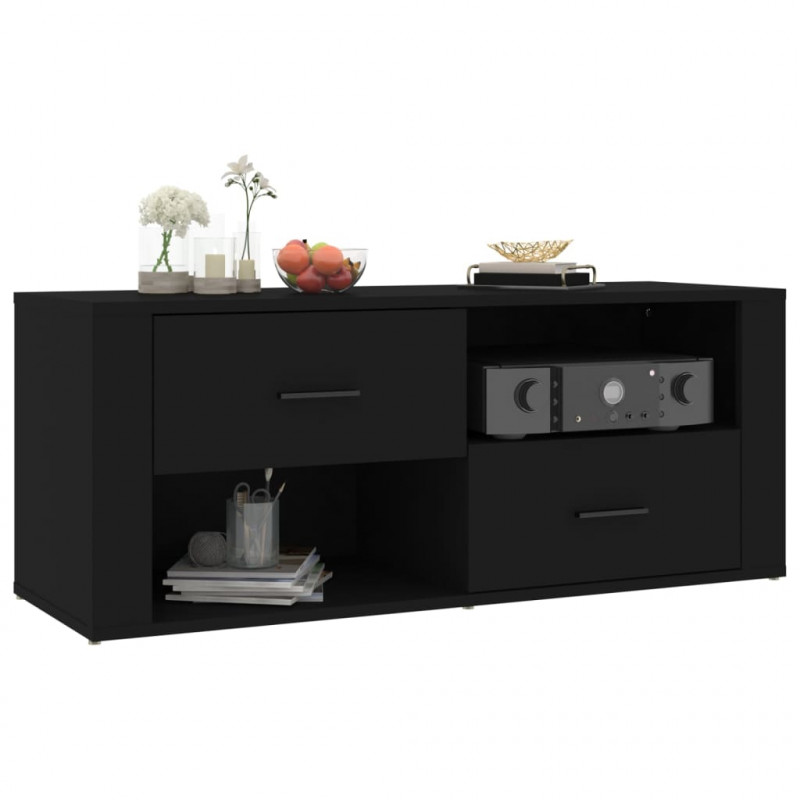 Szafka pod TV, czarna, 100x35x40 cm, materiał drewnopochodny