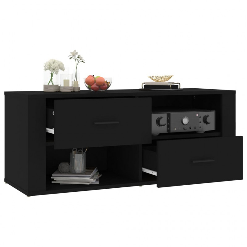 Szafka pod TV, czarna, 100x35x40 cm, materiał drewnopochodny