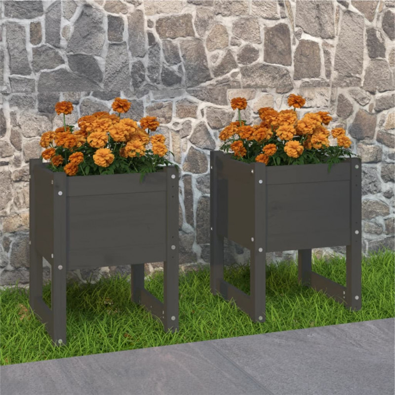 Donice, 2 szt., szare, 40x40x52,5 cm, lite drewno sosnowe