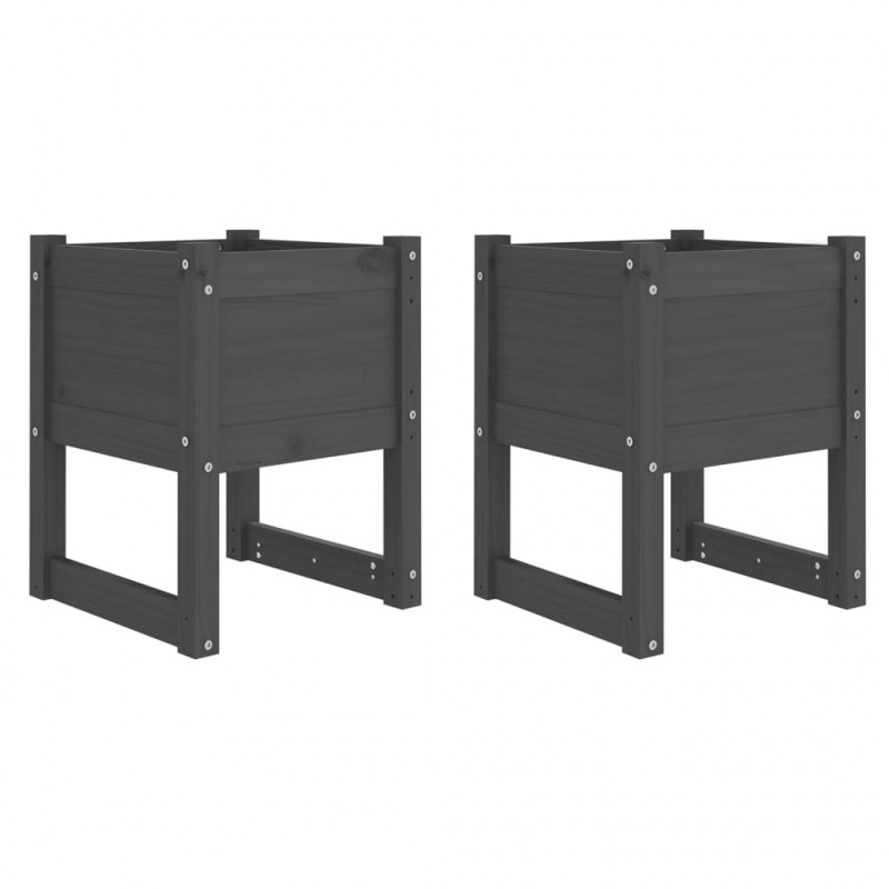 Donice, 2 szt., szare, 40x40x52,5 cm, lite drewno sosnowe