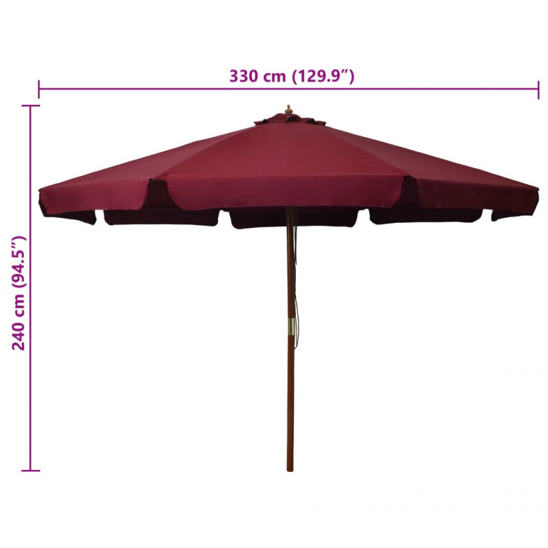 Parasol ogrodowy na drewnianym słupku, 330 cm, burgundowy
