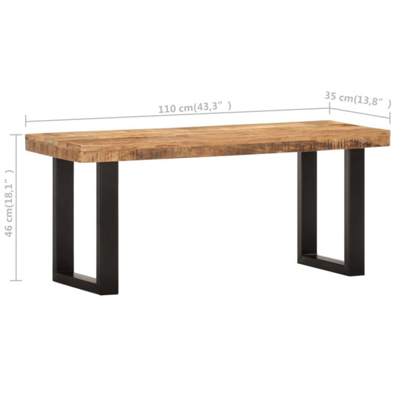 Ławka, 110 cm, lite, surowe drewno mango i stal