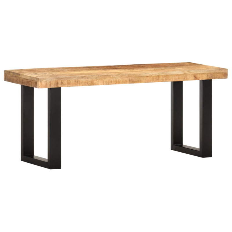 Ławka, 110 cm, lite, surowe drewno mango i stal