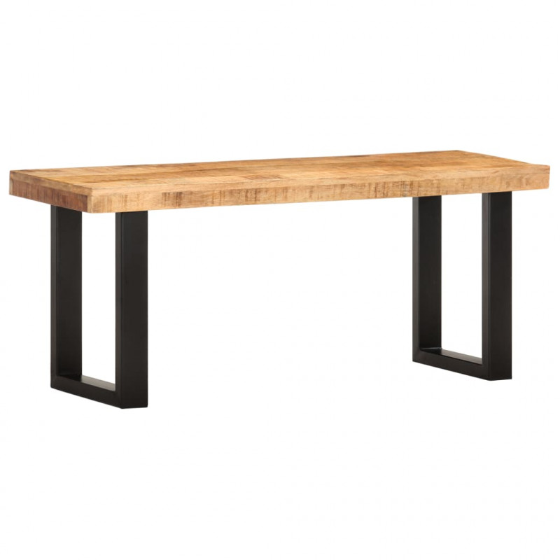 Ławka, 110 cm, lite, surowe drewno mango i stal