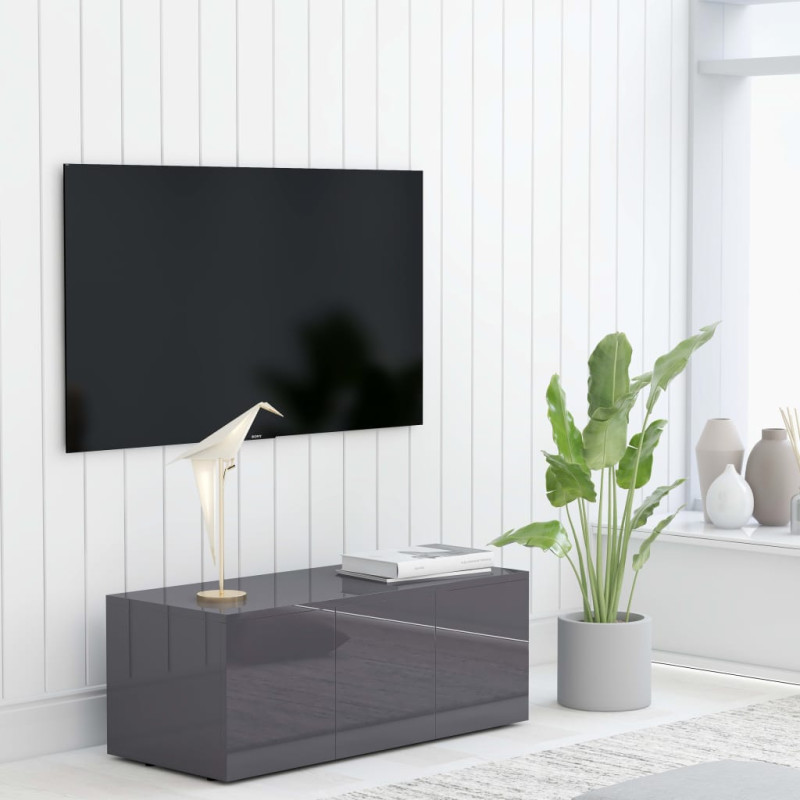 Szafka pod TV, szara, wysoki połysk, 80x34x30 cm