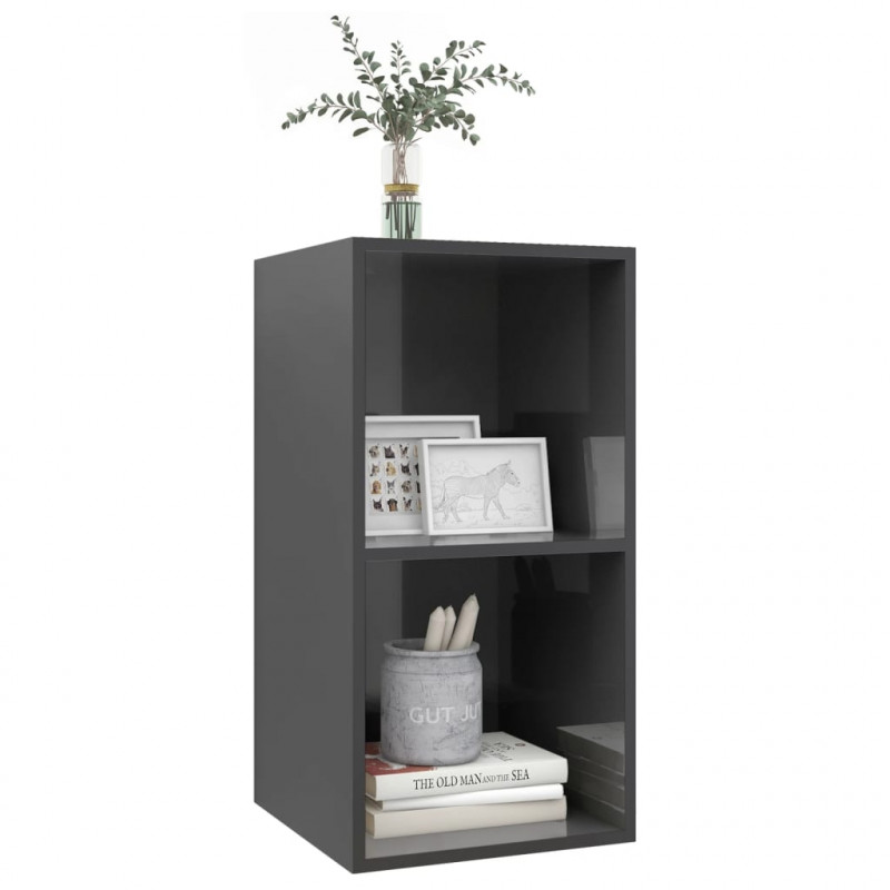 Wisząca szafka pod TV, wysoki połysk, szara, 37x37x72 cm