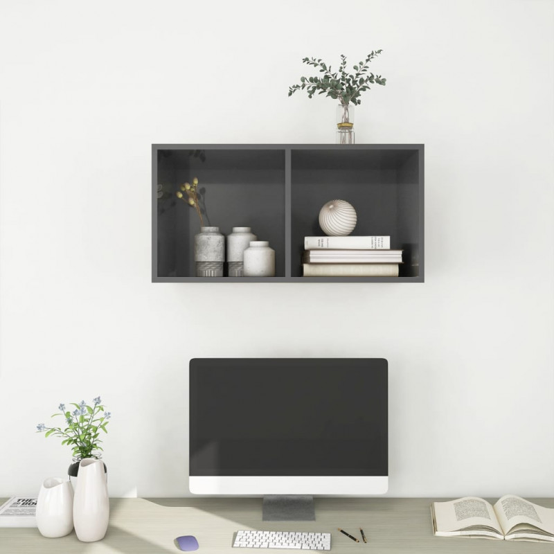 Wisząca szafka pod TV, wysoki połysk, szara, 37x37x72 cm