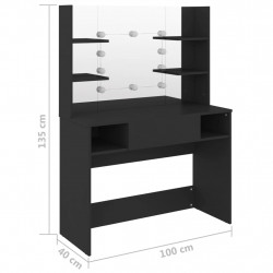 Stolik do makijażu z LED 100x40x135 cm, MDF, czarny