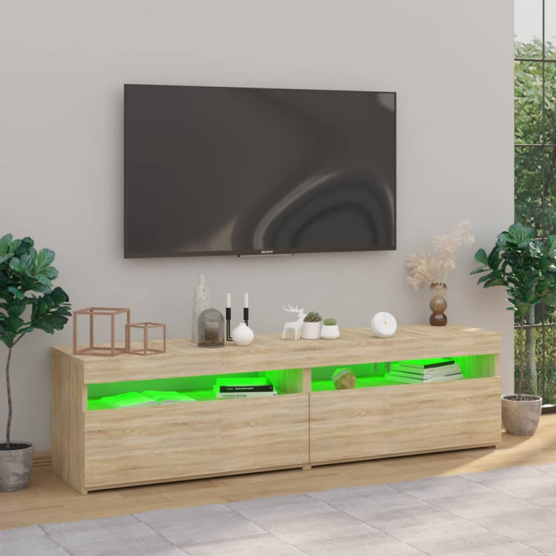 Szafki pod TV z LED, 2 szt., dąb sonoma, 75x35x40 cm