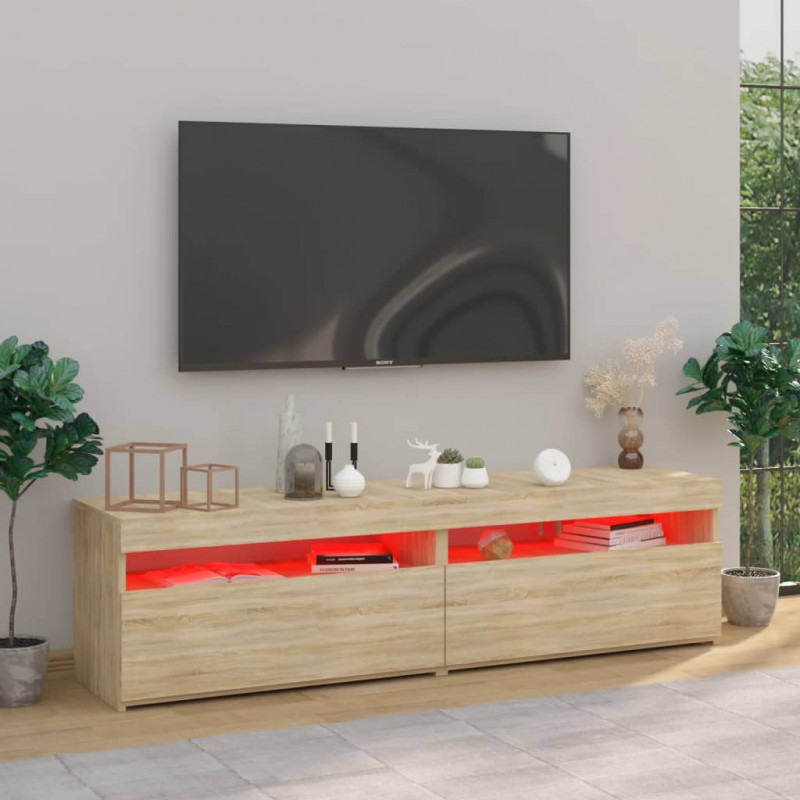 Szafki pod TV z LED, 2 szt., dąb sonoma, 75x35x40 cm