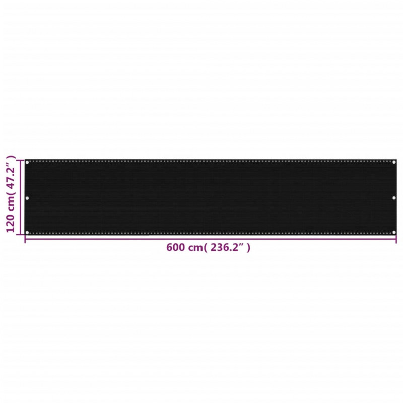 Parawan balkonowy, czarny, 120x600 cm, HDPE