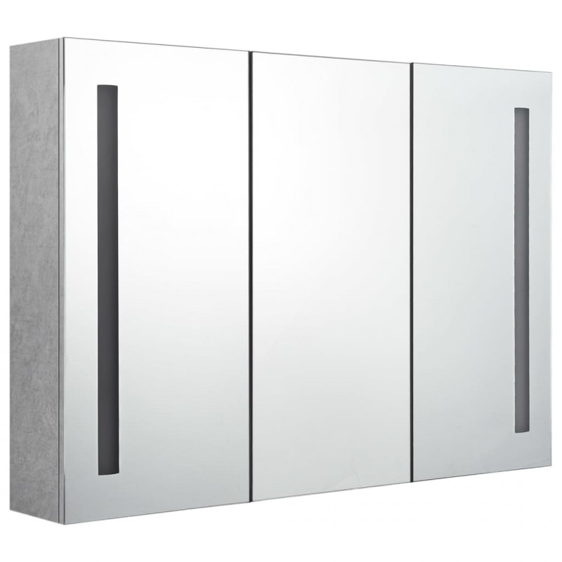 Szafka łazienkowa z lustrem i LED, 89x14x62 cm, szarość betonu