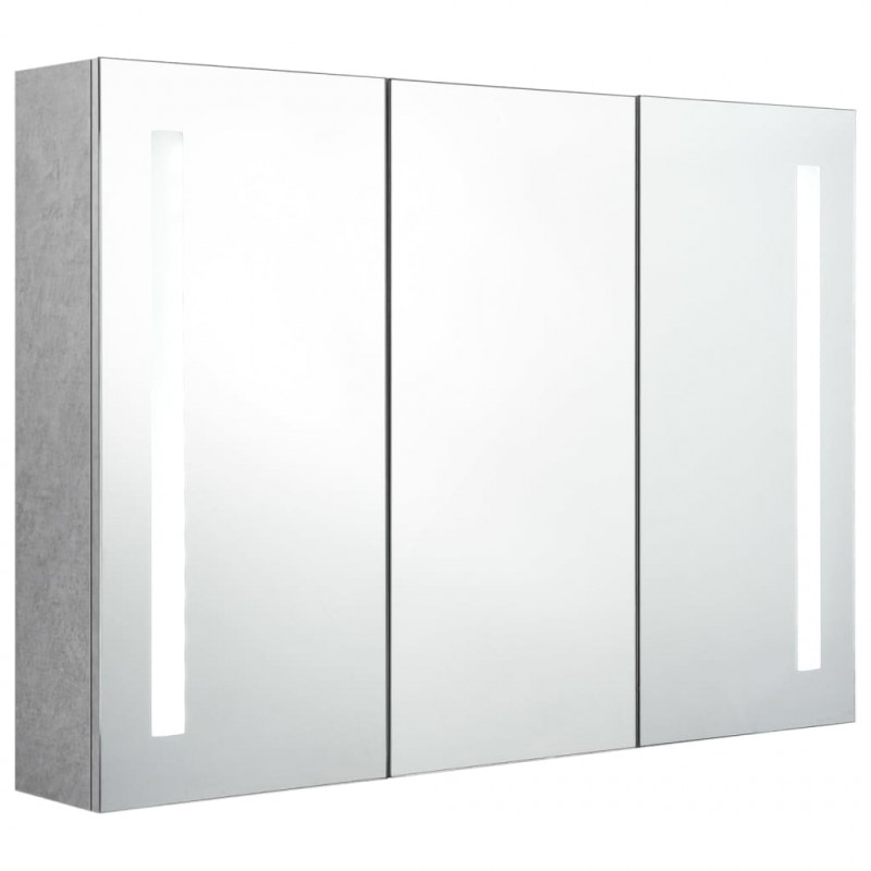 Szafka łazienkowa z lustrem i LED, 89x14x62 cm, szarość betonu