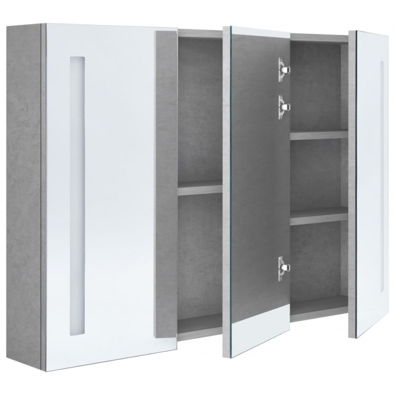 Szafka łazienkowa z lustrem i LED, 89x14x62 cm, szarość betonu