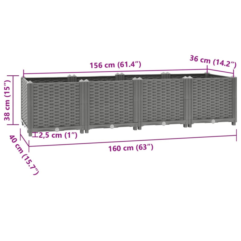 Donica do podwyższonej rabaty, 160x40x38 cm, polipropylen