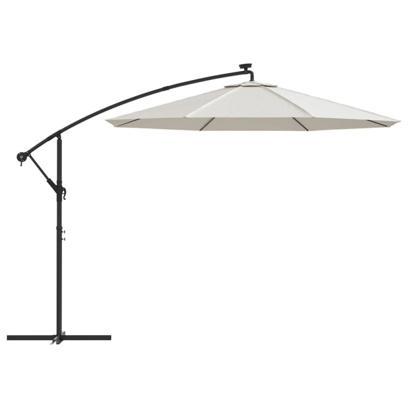 Parasol ogrodowy wiszący, światła LED, 300 cm, metal, piaskowy