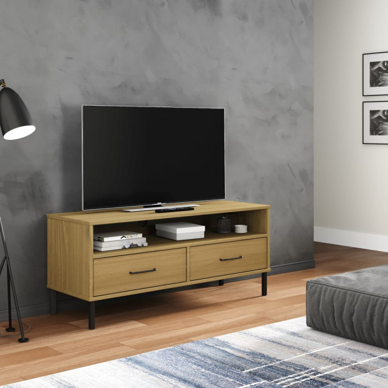 Szafka pod TV OSLO, metalowe nóżki, brązowa, sosnowa