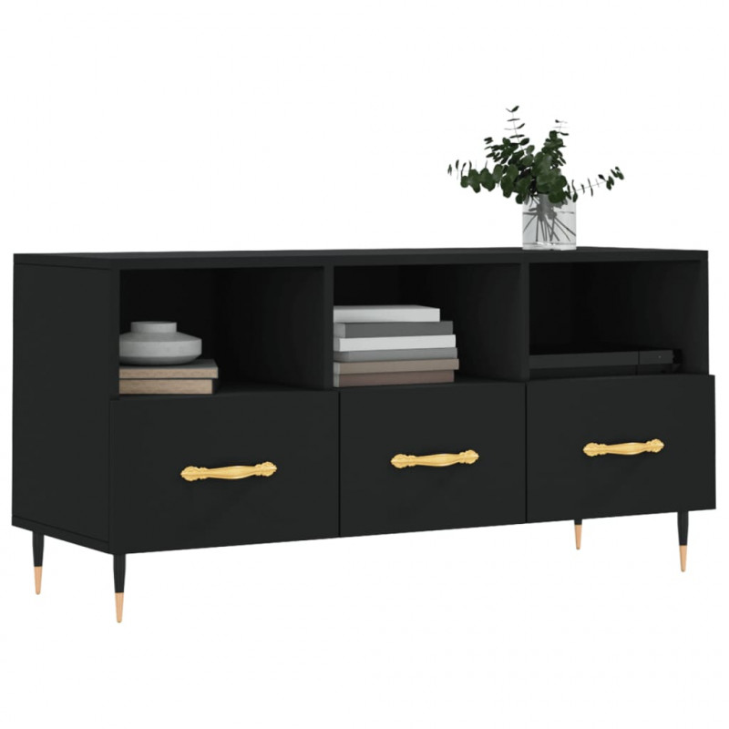Szafka pod TV, czarna, 102x36x50 cm, materiał drewnopochodny