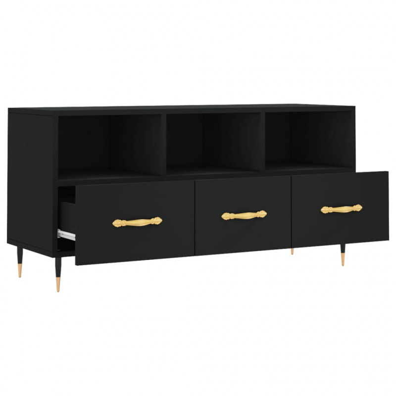 Szafka pod TV, czarna, 102x36x50 cm, materiał drewnopochodny