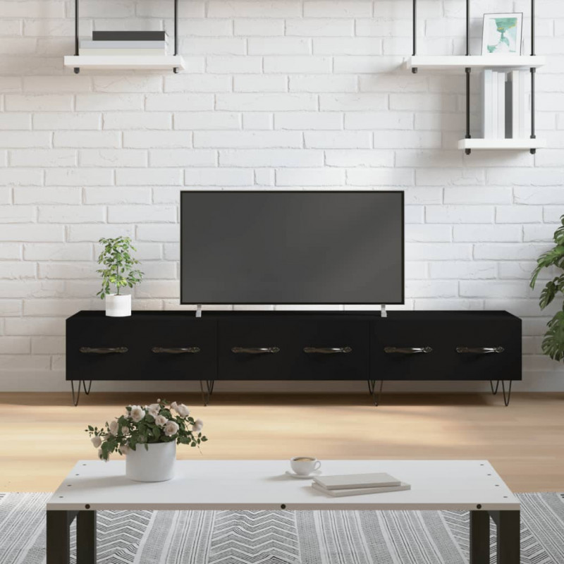 Szafka pod TV, czarna, 150x36x30 cm, materiał drewnopochodny