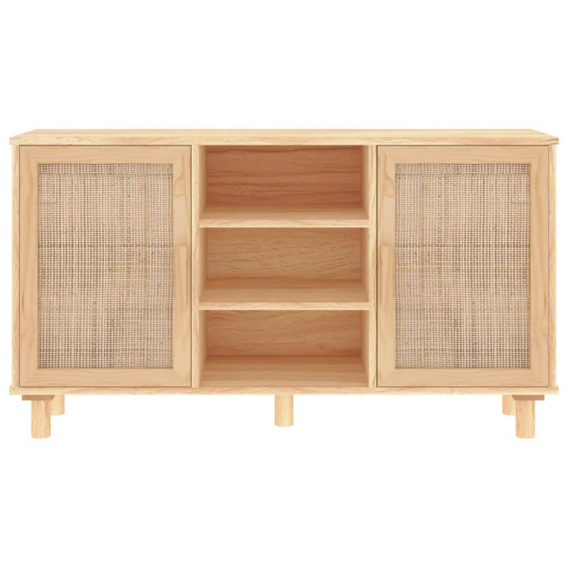 Kredens, brązowa, 105x30x60 cm, lita sosna i naturalny rattan