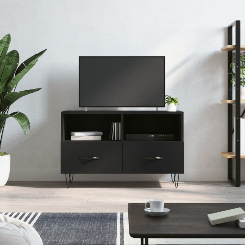 Szafka pod TV, czarna, 80x36x50 cm, materiał drewnopochodny