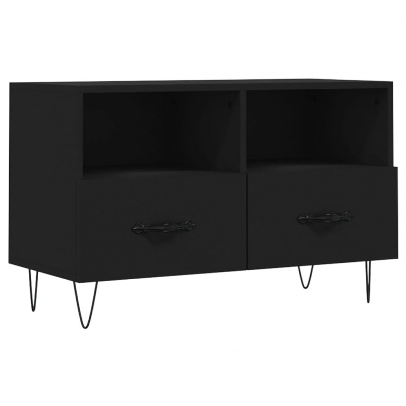 Szafka pod TV, czarna, 80x36x50 cm, materiał drewnopochodny