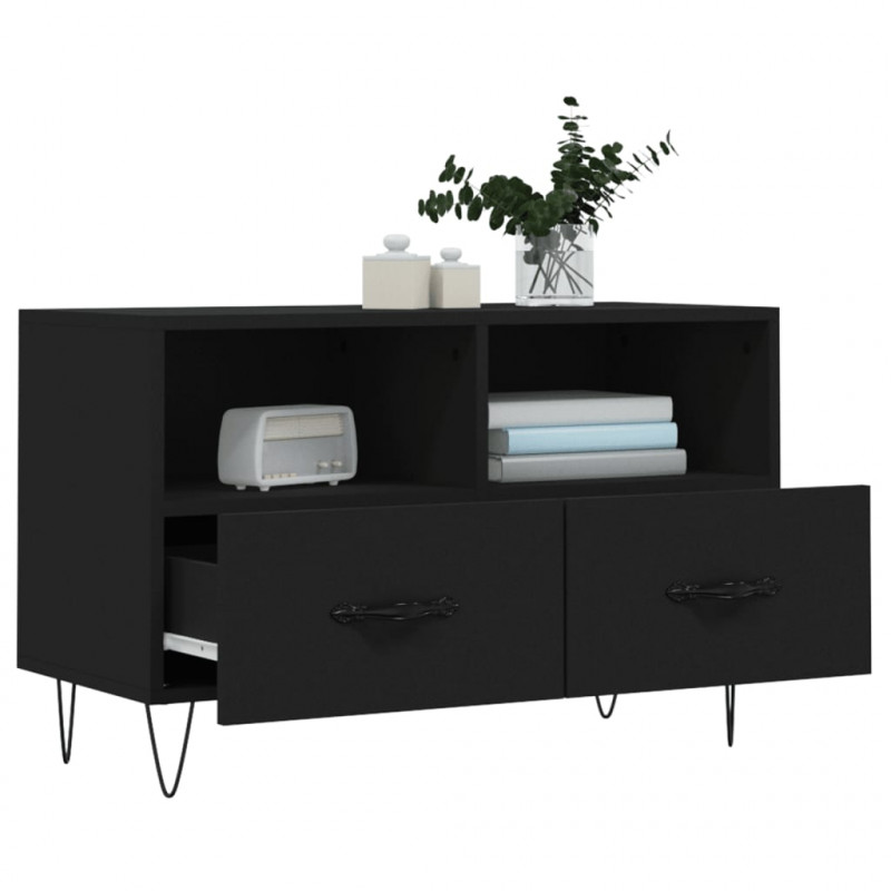 Szafka pod TV, czarna, 80x36x50 cm, materiał drewnopochodny