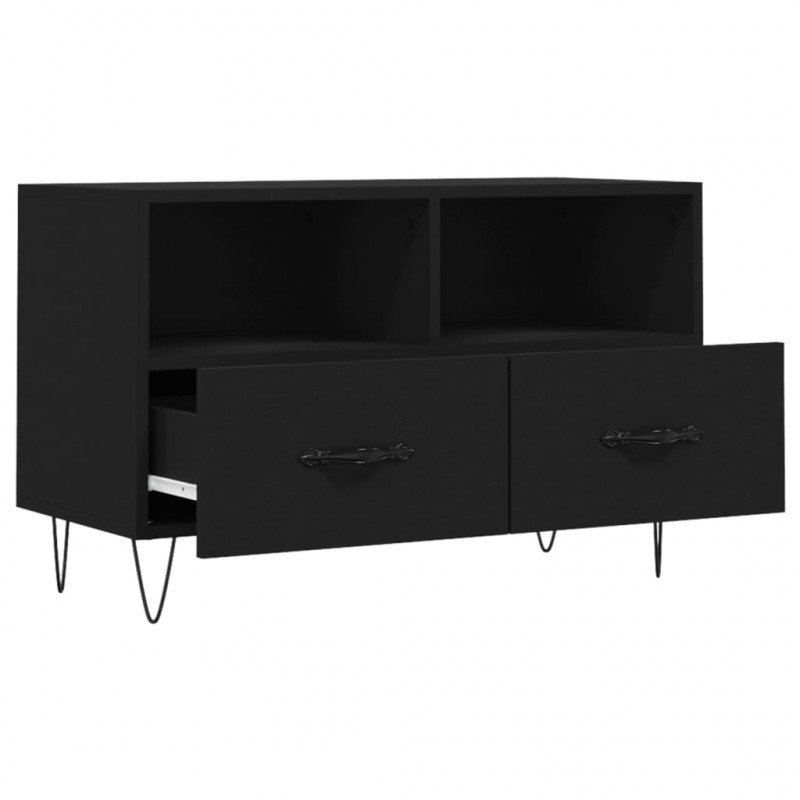 Szafka pod TV, czarna, 80x36x50 cm, materiał drewnopochodny