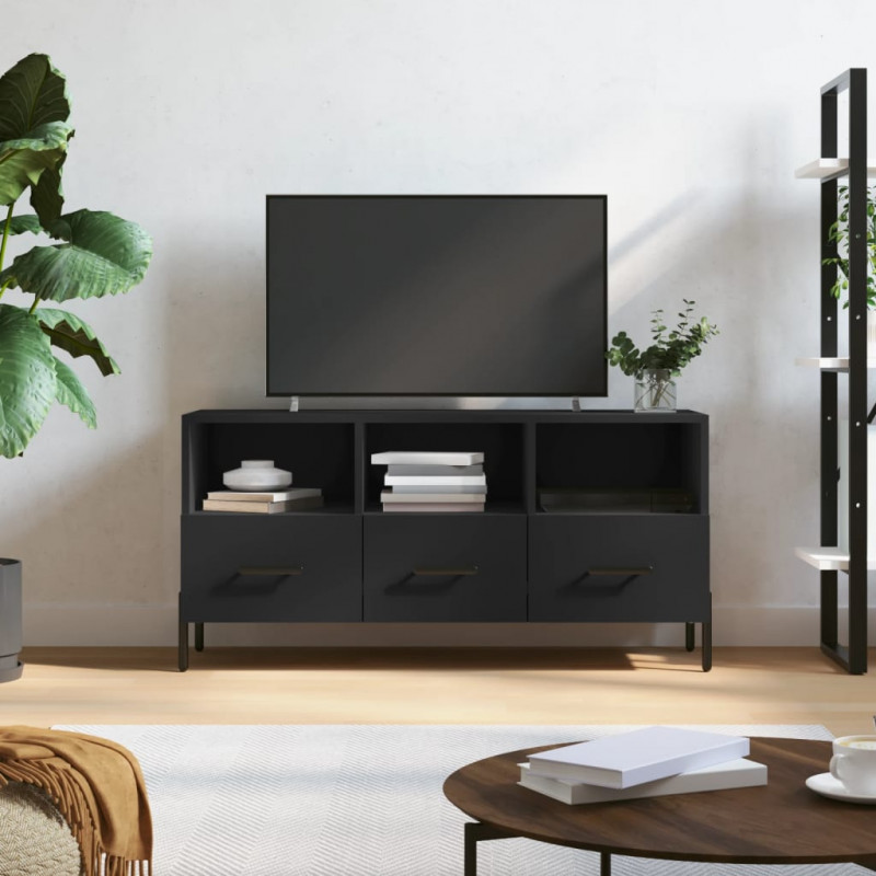 Szafka pod TV, czarna, 102x36x50 cm, materiał drewnopochodny