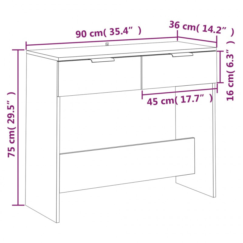 Stolik konsolowy, biały, 90x36x75 cm, materiał drewnopochodny