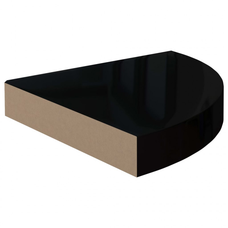 Narożna półka ścienna, wysoki połysk, czarna, 25x25x3,8 cm, MDF