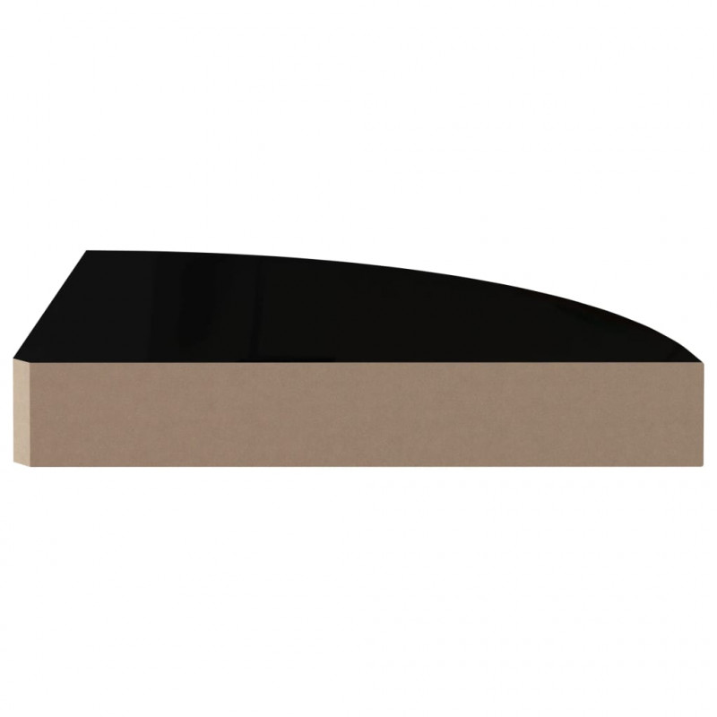 Narożna półka ścienna, wysoki połysk, czarna, 25x25x3,8 cm, MDF