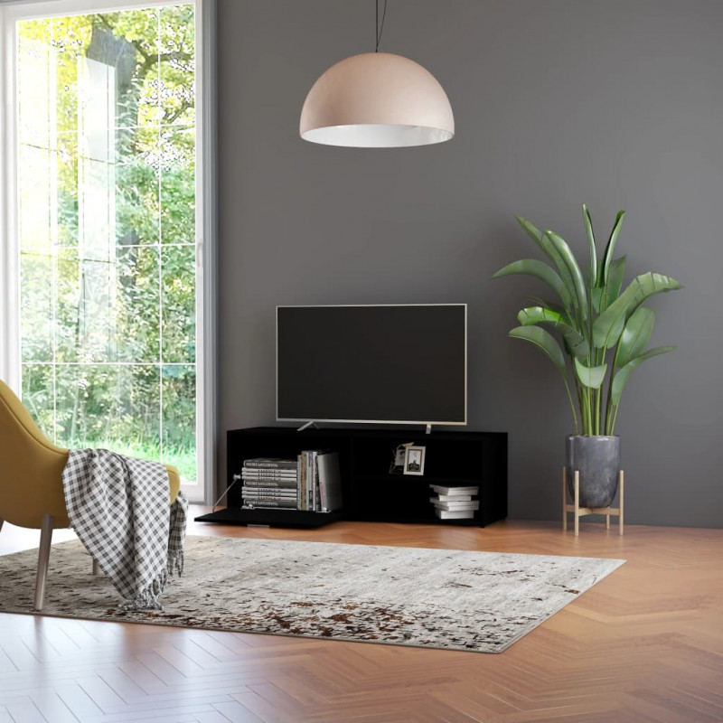Szafka pod TV, czarna, 120x34x37 cm, materiał drewnopochodny