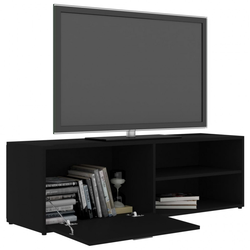 Szafka pod TV, czarna, 120x34x37 cm, materiał drewnopochodny