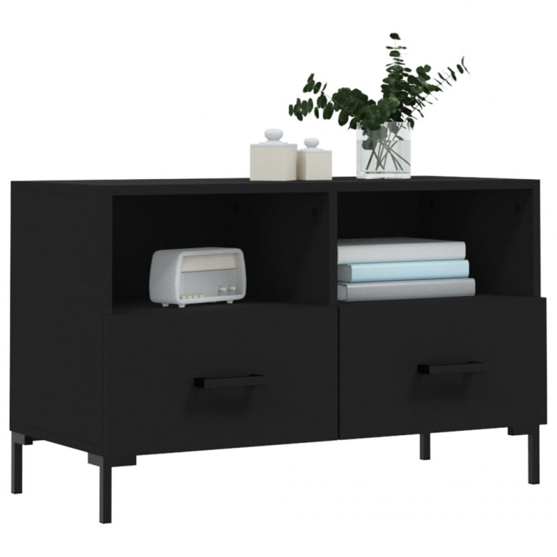 Szafka pod TV, czarna, 80x36x50 cm, materiał drewnopochodny