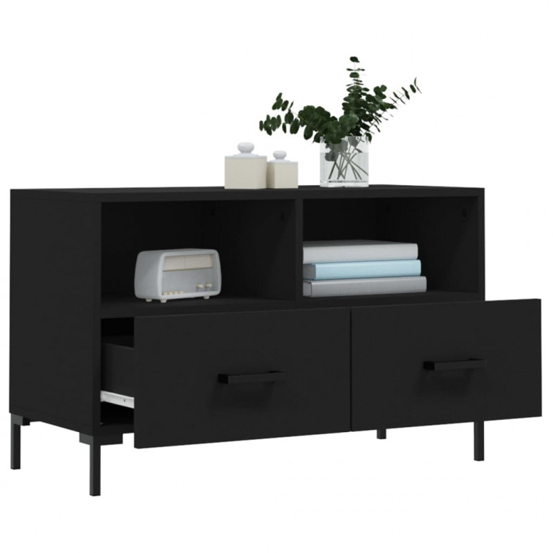 Szafka pod TV, czarna, 80x36x50 cm, materiał drewnopochodny