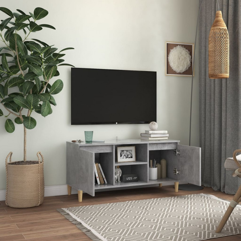 Szafka TV z drewnianymi nóżkami, szarość betonu, 103,5x35x50 cm