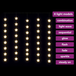 Zasłona świetlnych gwiazdek 200 diod LED ciepła biel, 8 funkcji