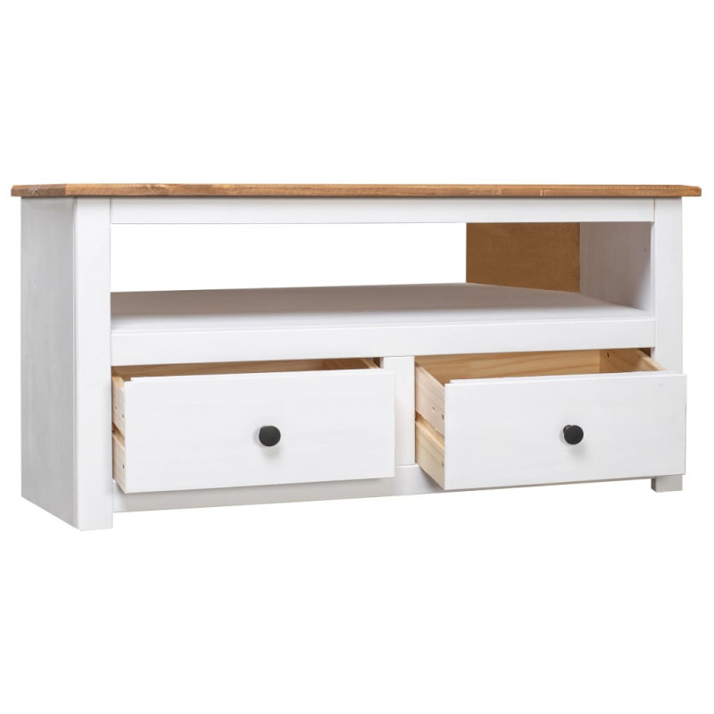 Narożna szafka pod TV, biała, 93x49x49 cm, sosna, seria Panama