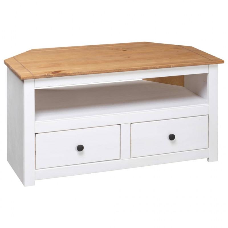 Narożna szafka pod TV, biała, 93x49x49 cm, sosna, seria Panama