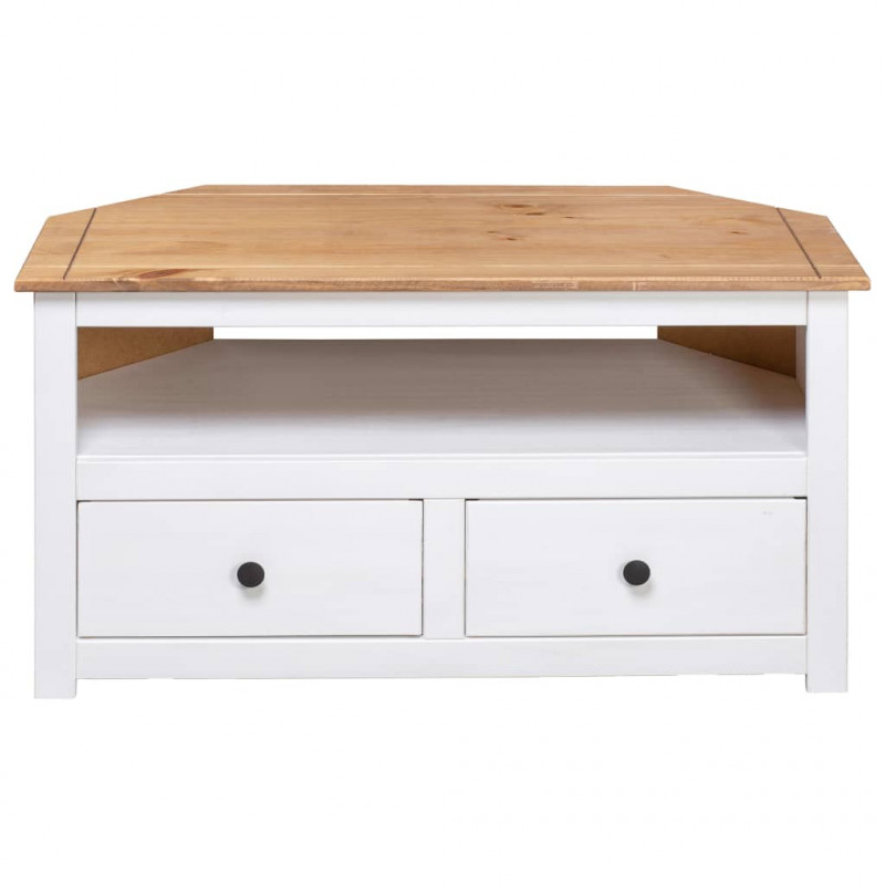 Narożna szafka pod TV, biała, 93x49x49 cm, sosna, seria Panama