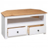Narożna szafka pod TV, biała, 93x49x49 cm, sosna, seria Panama