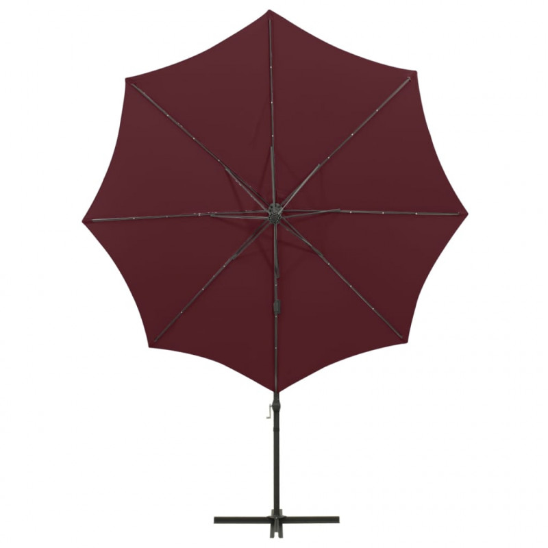 Parasol wiszący z LED i słupkiem, bordowy, 300 cm