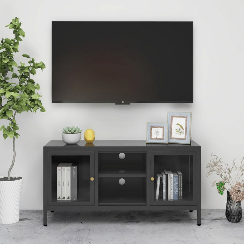 Szafka pod telewizor, antracytowa, 105x35x52 cm, stal i szkło